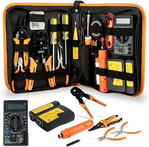 Network Installations or Repairs Tool Kit,with Screwdrivers Metal Pliers Tweezers Digital Multimeter DIY Home Household Toolkits for Daily Repair and Maintenance （17 in 1）