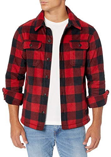 Amazon Essentials Surchemise d’Hiver en Polaire à Manches Longues Homme, Rouge Carreaux Western, L
