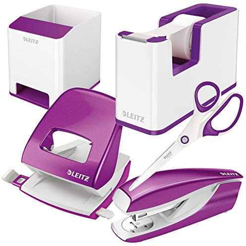 Leitz Locher (30 Blatt, Anschlagschiene mit Formatvorgaben, Metall, Wow) (Violett Set)