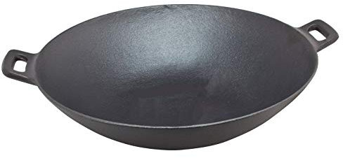 Spetebo Gusseisen Wok - 36x11cm - Wokpfanne Gusspfanne Grillpfanne Eisenpfanne Induktion