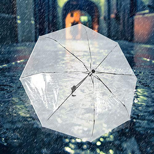Raguso Portable Automatic Folding Transparent Umbrella: Fashion Compact Clear Lightweight Three Fold Umbrella for Rainy Days Outdoors Daily Necessities