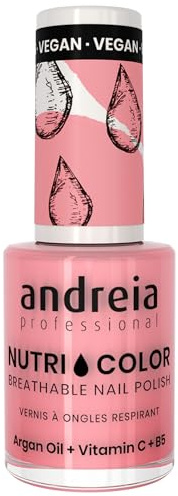 Andreia Professional NutriColor Atmungsaktiver Nagellack - Veganer und Tierversuchsfreier - Nagelkunst Nagellack mit langanhaltendem Glanz-Finish - Farbe NC29 Zuckerwatte Rosa - 10.5ml