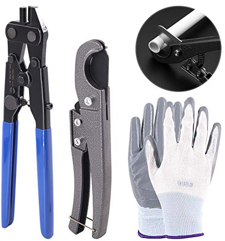 Swpeet PEX-1210C Crimpring-Entfernungswerkzeug und PEX-Rohrschneider mit 1 Paar schnittfesten Handschuhen für 1/2 Zoll, 3/4 Zoll, 2,5 cm F1807 Kupfer-Crimpringe, 4-teilig