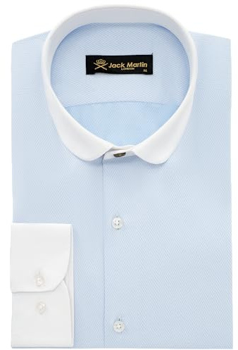Jack Martin London Camisa con Cuello Redondo para Hombre | Camisas Negocios Slim fit y Camisas Casual con Cuello Redondo | Camisa Estilo Retro (Espiga Azul,XXL)