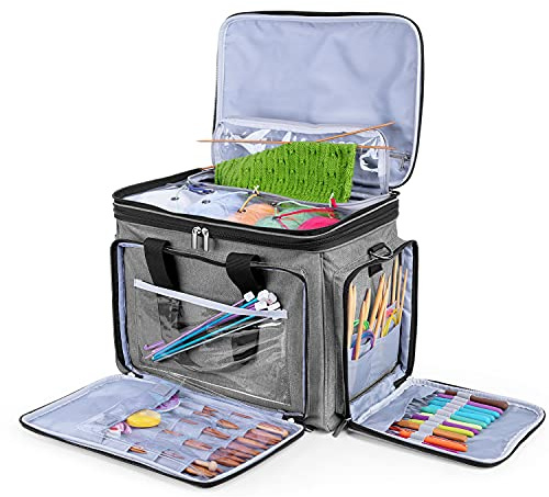 Luxja Bolsa de Labores para Tejer y Crochet, para Madejas de Hilo, Ganchos, Agujas y Otros Accesorios Pequeños, Gris