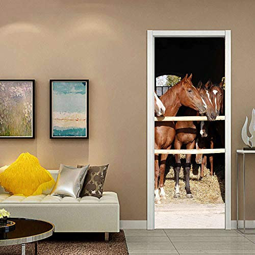Türtapete selbstklebend Pferd TürPoster 3D Bewirken Fototapete Türfolie Poster Tapete Abnehmbar Wandtapete für Wohnzimmer Küche Schlafzimmer 77X200CM