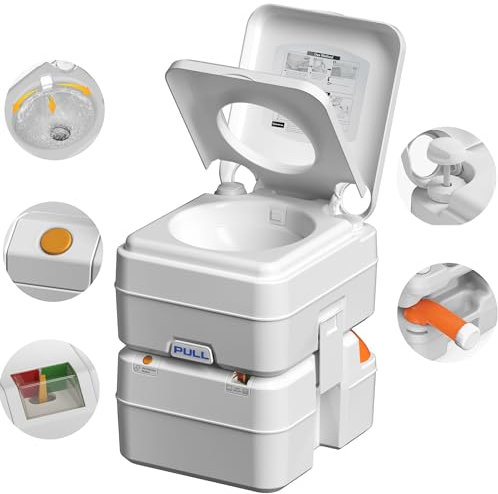 KAIZONPOT Tragbare Toilette Camping Porta Töpfchen, 5.3 Gallonen Abfalltank, Indoor Outdoor Toilette mit Kolbenpumpe, drehbarer Auslauf und Füllstandsanzeige, Reisen, Angeln