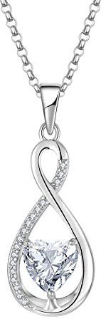 JO WISDOM Women Infinity Heart Necklace,925 Sterling Silver Pendant with Chain with 7 * 7mm Heart-cut 3A Cubic Zirconia