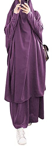 DOTBUY-SHOP Muslimisches Kleid Damen Einfarbig Zweiteiliger Muslim Lange Robe mit Hijab Naher Osten Dubai Arab Islamischer Ramadan Sommerkleid Gebetskleidung Abaya für Frauen