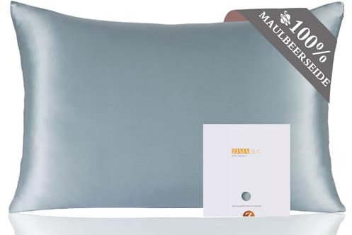 ZIMASILK Seidenkissenbezug 40x80 cm aus 100% Maulbeerseide, 19 Momme | Doppelseitiger Seiden-Kopfkissenbezug aus reiner Seide, für Haare und Haut, mit Reißverschluss, 1 Stück, Blauer Dunst