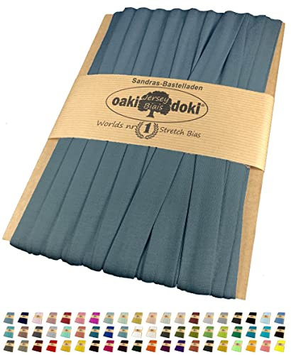 Sandras-Bastelladen 25m Oaki Doki Schrägband/Einfassband Tricot de Luxe Jersey gefalzt 25m x 20mm 004-Taubenblau