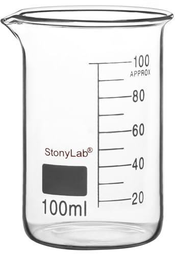 stonylab Glasbecher, 1 Pack Borosilikatglas, Graduierter Niedrigform-Griffinbecher mit Ausgießer, 100 ml