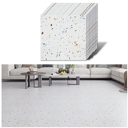 VEELIKE PVC Bodenbelag Selbstklebend Vinylboden Granit Weiß Fliesenaufkleber Boden Badezimmer Wasserfest Bodenfliesen Venylbodenbelag Marmor Vinyl Fliesen Wohnzimmer Küchen 30cm×30cm 12 Stück