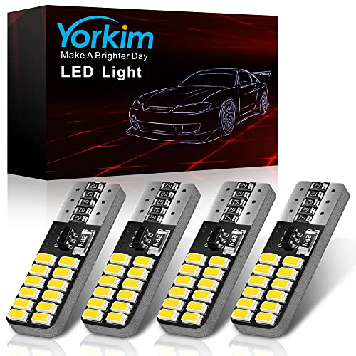 Yorkim 194 LED Bulb White 168 Led T10 2825 W5W Bulb Wedge 24-SMD LED Replacement for Car Interior Map Dome Lights Side Marker Lights Courtesy Trunk License Plate Lights, Pack of 4