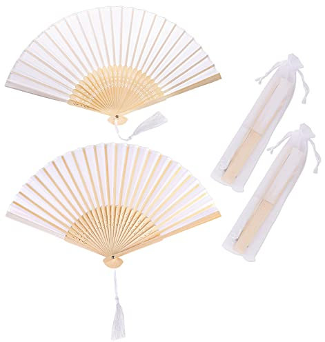 Svalor 2 pezzi ventagli pieghevoli con frangia in seta, 21 x 38 cm, per matrimonio, danza, cosplay, carnevale, festa