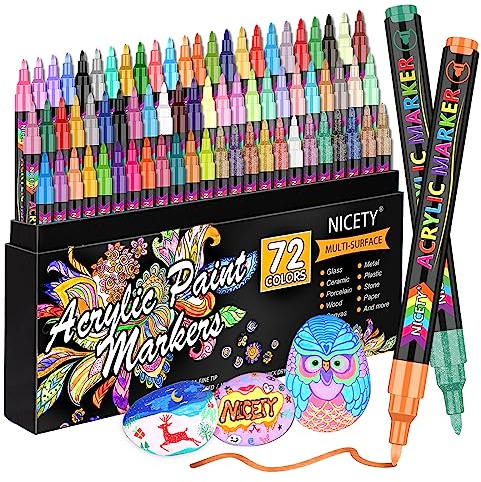 NICETY Acrylfarbstifte, Farbmarker, extra feine Spitze, Acrylmalstifte für Steinmalerei, Leinwand, Holz, Keramik, Glas, Stein, Stoff, Handwerk und Kunstbedarf