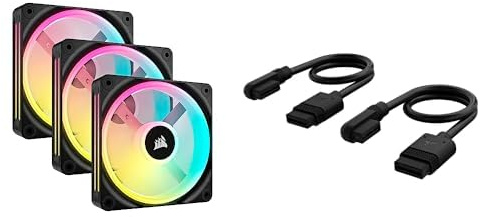 Bundle of Corsair iCUE LINK QX120 RGB 120mm Magnetic Dome RGB Fans - Dreifach-Lüfter-Starter-Kit mit iCUE LINK System-Hub - Schwarz + Corsair iCUE LINK Slim-Kabel - 200mm Gerade/Schlank 90° - Schwarz