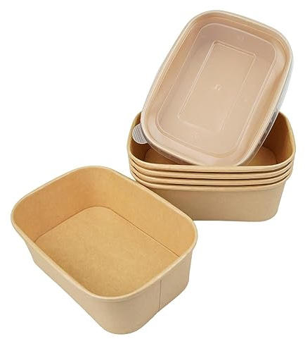 Envasado de Cartón para Alimentos 750ml-300uds CON TAPA,Contenedores de Comida Para Llevar,Cajas de Cartón para Comida,Cartón de Sopa,Contenedores de Ensalada de Papel Kraft,Envases Take Away