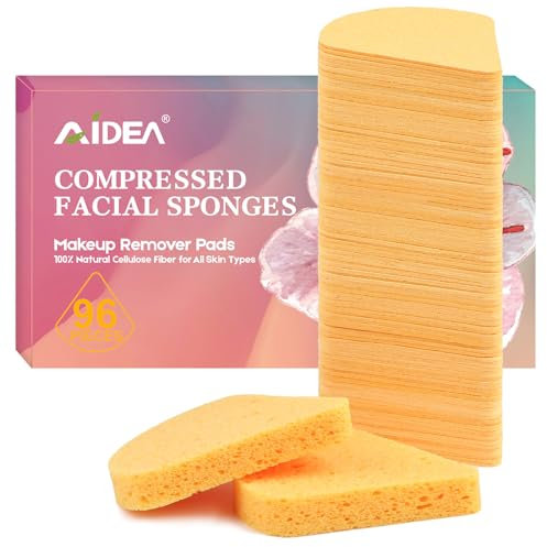 AIDEA 96 Count Compressed Facial Sponges, Disposable Face Cleansing Pads, 100% Natural Cellulose Cosmetic Spa Sponges for Facial Cleansing, Exfoliating, Reusable Makeup Remover