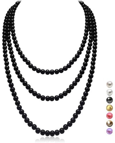 genkigold Collana Lunga di Perle per Donne Degli Anni '20 - PARIGI - Perle di Cultura Naturali - Lussuose Perle di 8mm Eleganza Senza Tempo Lunghezza 150cm/180cm - Ideale per Ogni Occasione Speciale