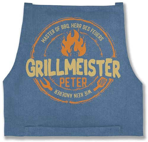 Schürze - Grillschürze Herren - Grillmeister wie kein anderer - Papa Geschenk Männer Vatertag Geburtstag Geschenkidee Väter - 85x69 - Jeans Blau - geschenke grillen personalisierte kochschürze