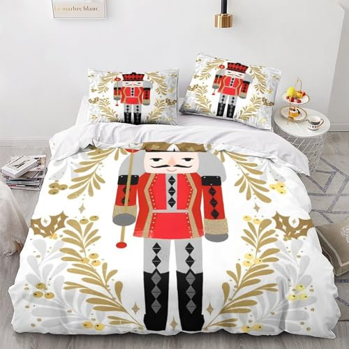 OBABO Christmas Designer 3D Printed Quilt Cover Set, Microfiber Duvet Covers,Nutcracker Luxurious Bedding for Large Bedroom With Zipper Closure Pillowcases Double（200x200cm）