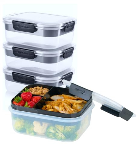 Alpha Designs 3 Pack Bento Box Tray Meal Prep Lunch Containers (2100ml) | Reusable Bento Lunch Box Food Containers for Work and Meal Prep with Snack Tray - Plastic Containers with Lids for Adults