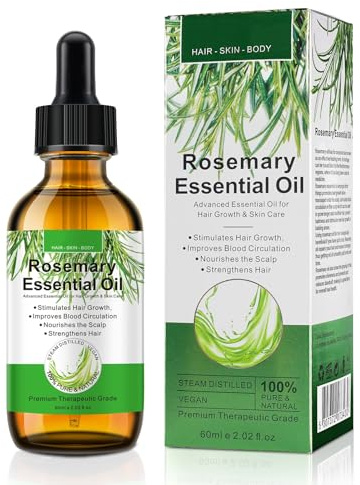 Rosemary Oil for Hair Growth & Skin Care 60ML-100% Pure For Hair Loss, Eyebrow and Eyelash, Nourishe Strengthen Hairs, Stimulates Hair Growth for Men Women
