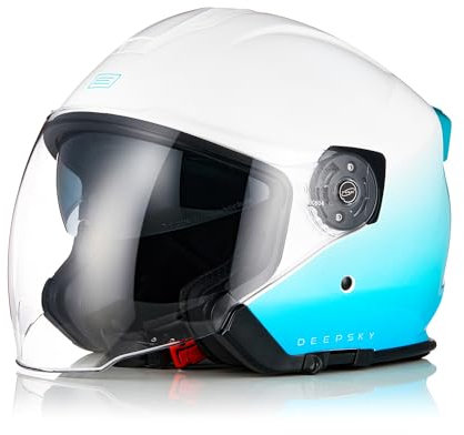 ORIGINE Casco Jet Moto 3/4 Aperto con Doppia Visiera Adatto per Scooter Omologato ECE (DEEPSKY GLOSS BLUE WHITE,S)…