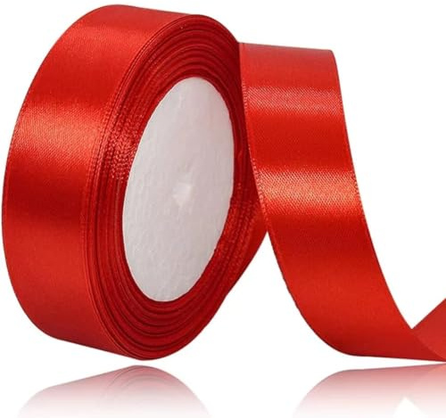 Geschenkband Rot 25 mm Breit,23 Meter Satinbänder Rot Stoff Schleifenband Kunsthandwerk, Kränze, Hochzeitsdekoration, Weihnachten, Haarbögen, Blumensträuße, Geburtstag und Geschenkverpackung