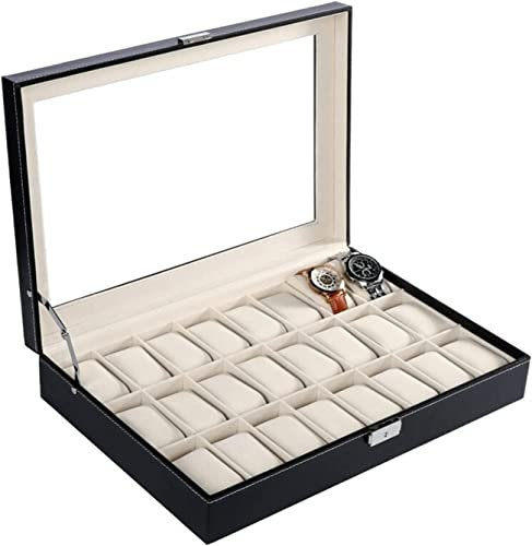 LXYDPZ Uhrenbox, Uhrenaufbewahrungsbox, 24 Fächer, PU-Leder, Uhren-Display-Box, Aufbewahrungshalter, Organizer, Uhrengehäuse, Schmuck-Display, Uhrenbox, Uhren-Display-Boxen