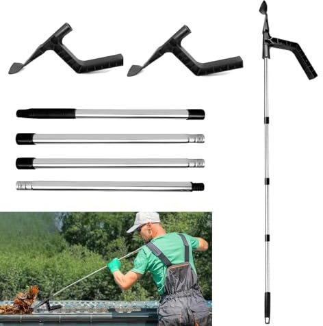 AevQuas Strumenti per la pulizia di grondaie, 1,8 m, 2 palette di pulizia con manico portatile, per grondaie e grondaie, facile da usare, telescopico per pulire foglie e detriti
