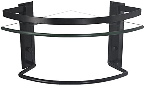 ZGPjubilant Eckregal aus Glas fürs Badezimmer, 24 cm/9 Zoll dreieckiges Badezimmerregal mit Handtuchhalter, schwebende Duschablagen (Farbe: Gold) (Schwarz)