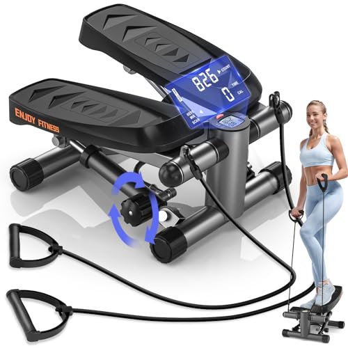 Steppers for Exercise, Mini Stepper with Resistance Bands, Hydraulic Stepper Machine with LCD Monitor, Portable Home Exercise Equipment for Full Body Workout