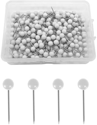 Werownsgso 300 runda huvudnålar, 4 mm kort nagelstift, anslagstavla med plastlåda, rissyrålar, pinwand pins, foton, korkplatta, tygmärkning, gör-det-själv (vit)