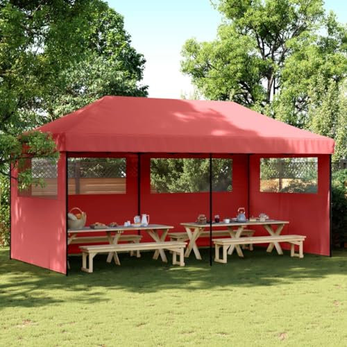 Sufrk Carpa plegable para fiestas con 3 partes laterales, carpa para fiestas, cenador plegable, cenador para camping, color burdeos – 4004947