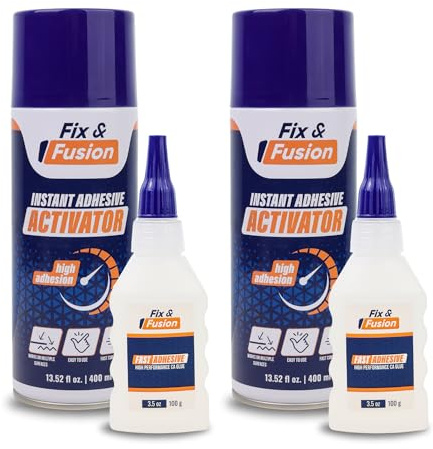 FIX & FUSION Set Colle Super Glue (100 g) et Activateur Spray (400 ml) | Adhésif Cyanoacrylate Rapide & Activateur Instantané pour Bois, Plastique, Caoutchouc, Métal & Bricolage, Réparations (2 Pack)