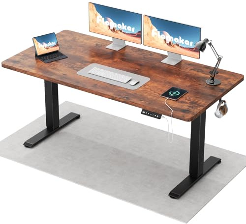 Flamaker Höhenverstellbarer Schreibtisch Ganze Tischplatte 140 x 60 cm Elektrischer Schreibtisch Höhenverstellbar für Steh-Sitz, Computertisch mit Memory-Funktion,Standing Desk,Vintagebraun