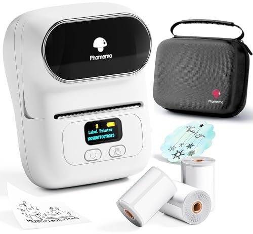 Phomemo M110 Etikettendrucker mit 3 Etikettenrollen und 1 Tasche | Bluetooth Etikettendrucker Selbstklebend für Barcode, Einzelhandel, Unternehmen, Schule, Heim, Büro, mit Handys & PC, Weiß