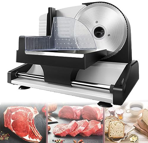 Cortadora de alimentos profesional para uso doméstico, motor eléctrico silencioso de 200 W, para pan, carne y queso, cortadora de alimentos eléctrica con protector de cuchilla de empuje de plástico