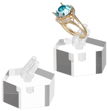 AHANDMAKER 2 soportes de exhibición de anillos de acrílico transparente, soporte de exhibición de anillos hexagonales, soporte de exhibición de anillos, organizador de almacenamiento de joyas, soporte