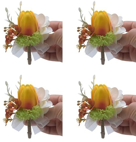SLXLYH Hochzeits-Ansteckblume für Braut, Ansteckblume für Hochzeit, Boutonniere, Boutonniere für Hochzeit, Zeremonie, Jahrestag, Gelb, 4 Stück