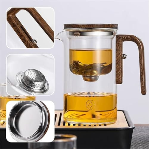 Enchantipot Magische Teekanne, magische Teekanne aus Glas mit Teesieb, klare Teekanne mit Sieb, Teetrennung Filtration Wassertrennung Glas-Teekanne mit Holzgriff.(520ml)