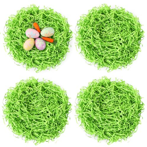 MARFOREVER 200g Easter Grass Basket Filler Green Grass, Green Raffia Recyclable Shredded Paper Grass for Happy Easter Party Favors Decorations Gift Wrapping Stuffers 7oz
