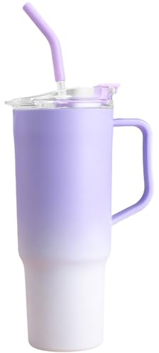 Yisituo 1200ml Tumbler with Straw and Lid, Reusable Plastic Travel Mug with Handle, Insulated Double Walled Coffee Mug for Coffee, Drink,Tea, Water, Smoothie (1, Purple)