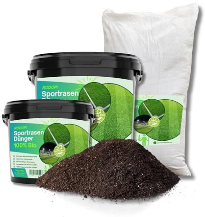 Rodopi Bio-Sportrasendünger Granulat – 3 Monate Langzeitwirkung – 100% pflanzlich & tierfrei – Organischer NPK-Dünger 7-3-8 mit Eisen – Für dichten, grünen & belastbaren Rasen 20kg
