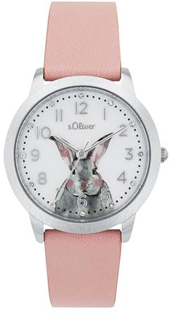 s.Oliver Armbanduhr Mädchen Kinder Quarzuhr Analog, mit Kunstleder Armband, Silber, 3 bar Wasserdicht, Kommt in Uhren Geschenk Box, 2039519