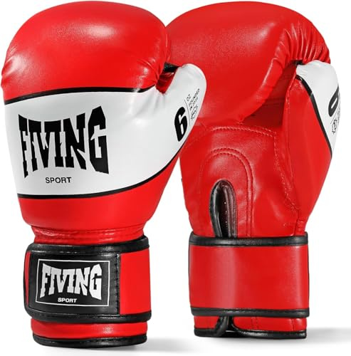 FIVING boxningshandskar, ungdomsträningshandskar, boxningsväskor, Taekwondo, muay Thai, blandade kampsporter (röd och vit, 6 oz)