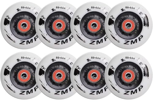 ZMP Inline-Skate-Rollen, 72-80 mm, Härtegrad 85A, Weiß mit schwarzem Design, 8 Stück (72 mm)