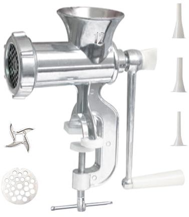 Tritacarne resistente, tritacarne a mano per uso domestico, utensili da cucina resistenti, con piastra di macinazione e tubi di riempimento, per uso domestico e commerciale